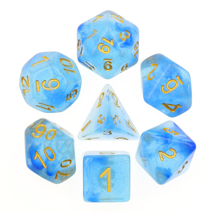 7pc Transparent Blue Glitter w/ Yellow - HDG11 | All Aboard Games