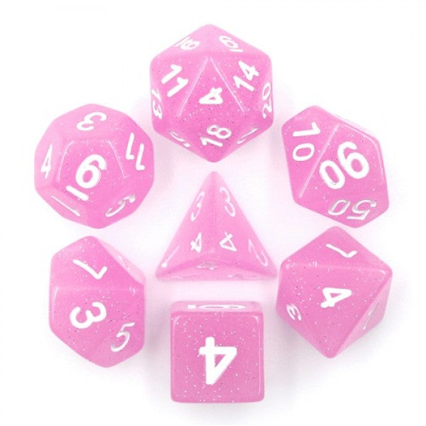 7pc Translucent Glitter Light Purple w/white Polyhedral Set - HDTG10 | All Aboard Games