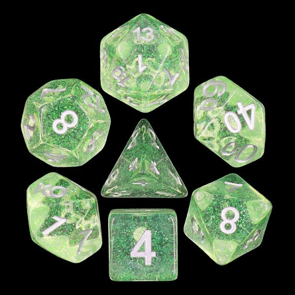 7pc Translucent Glitter Wind of Spring w/white Polyhedral Set - HDTG11 | All Aboard Games