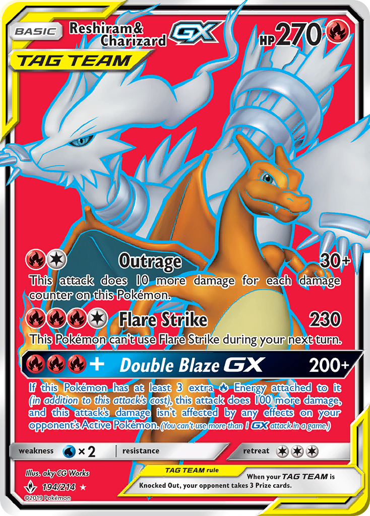 Reshiram & Charizard GX (194/214) [Sun & Moon: Unbroken Bonds] | All Aboard Games