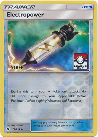 Electropower (172/214) (League Promo Staff) [Sun & Moon: Lost Thunder] | All Aboard Games