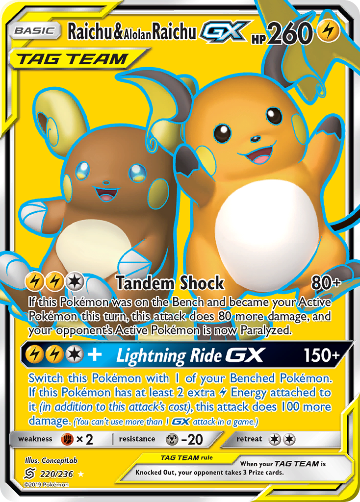 Raichu & Alolan Raichu GX (220/236) [Sun & Moon: Unified Minds] | All Aboard Games