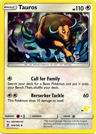 Tauros (164/236) (Pikachu Stamp #14) [Battle Academy 2020] | All Aboard Games