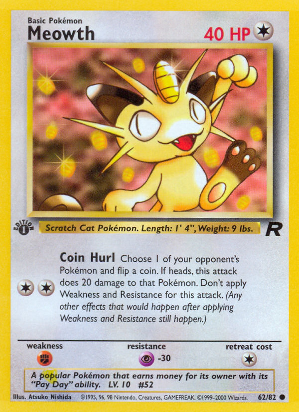 Meowth (62/82) [Team Rocket 1st Edition] | All Aboard Games