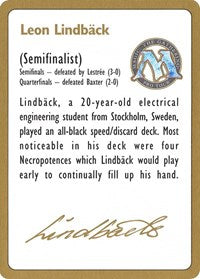 1996 Leon Lindback Biography Card [World Championship Decks] | All Aboard Games