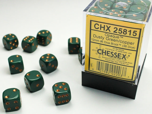36pc Opaque Dusty Green w/ Copper 12mm d6 cube - CHX25815 | All Aboard Games