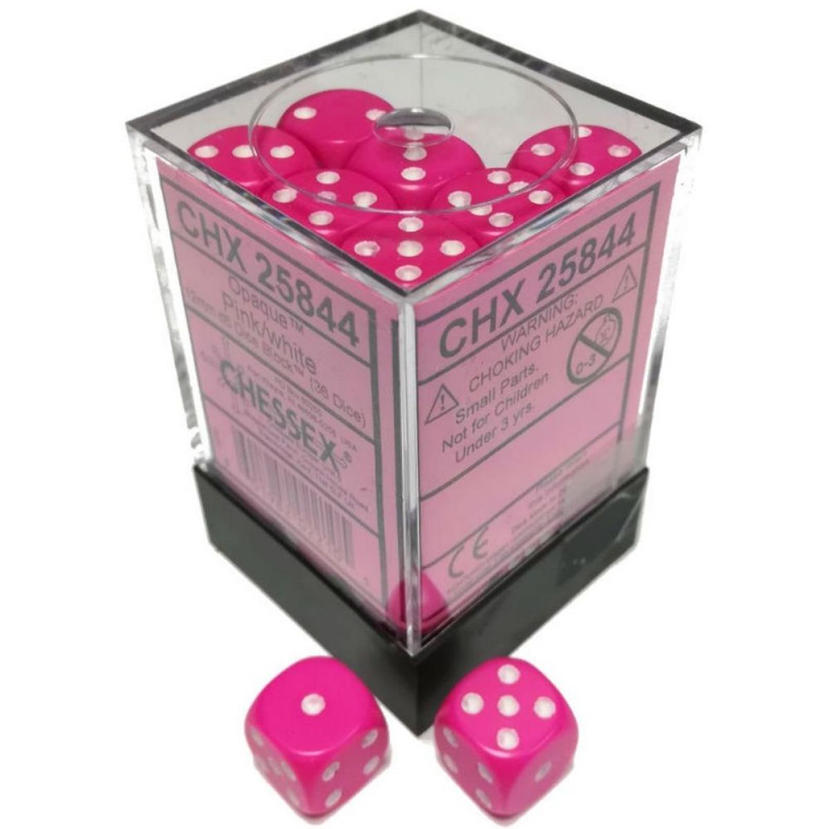 36pc Opaque Pink w/ White 12mm d6 cube - CHX25844 | All Aboard Games
