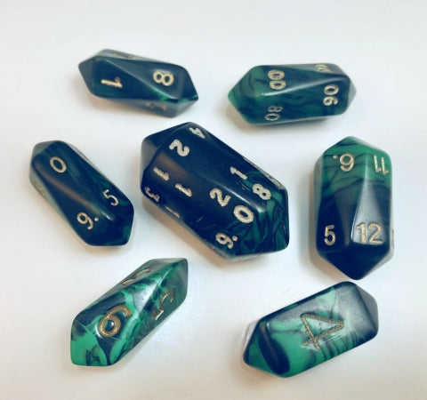 7pc Crystal Oblivion Black-Green w/gold Crystal Set - CC06092 | All Aboard Games