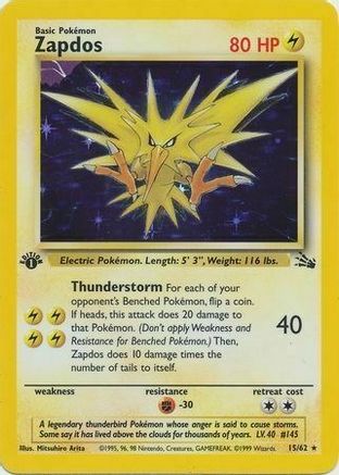 Zapdos (15/62) (Cosmos Holo) [Fossil 1st Edition] | All Aboard Games