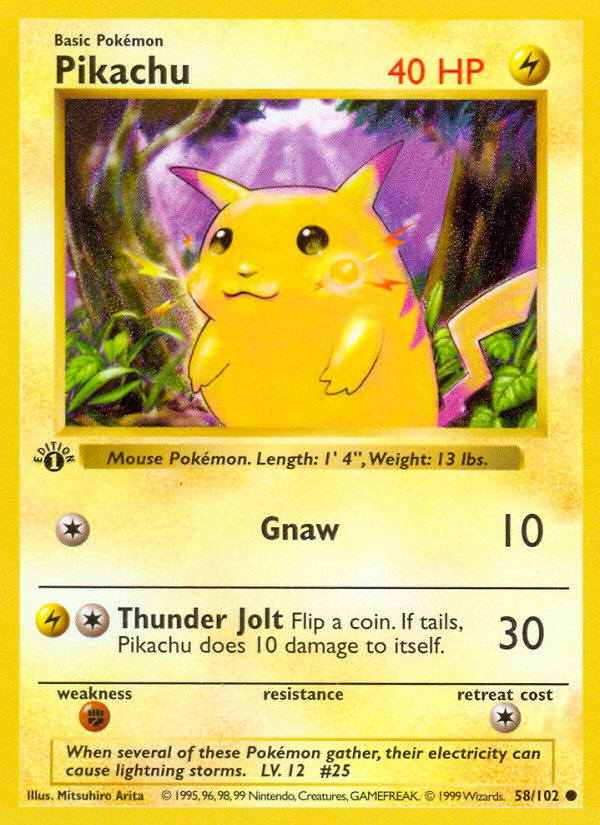 Pikachu (58/102) (Shadowless) [Base Set 1st Edition] | All Aboard Games