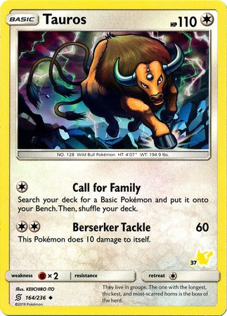 Tauros (164/236) (Pikachu Stamp #37) [Battle Academy 2020] | All Aboard Games