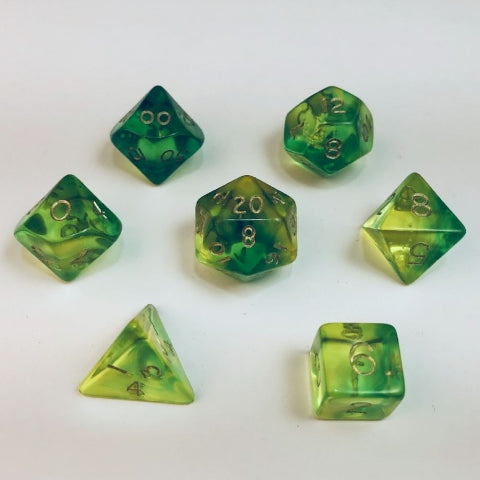 7pc Polyhedral Firefly Aqua w/gold Dice Set - CC06582 | All Aboard Games