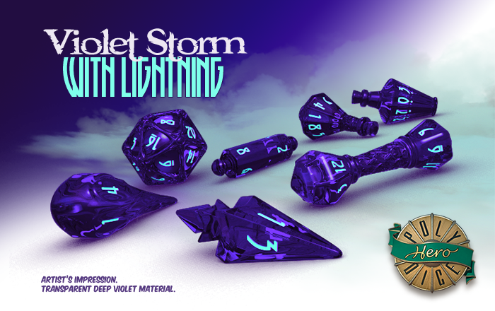 Polyhero Dice - Wizards Set: Violet Storm & Lightning | All Aboard Games
