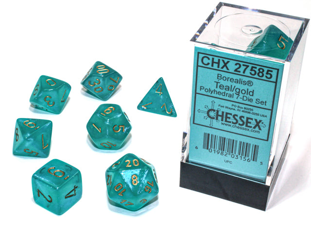 7pc Borealis Teal w/ Gold Polyhedral Set - CHX27585 | All Aboard Games