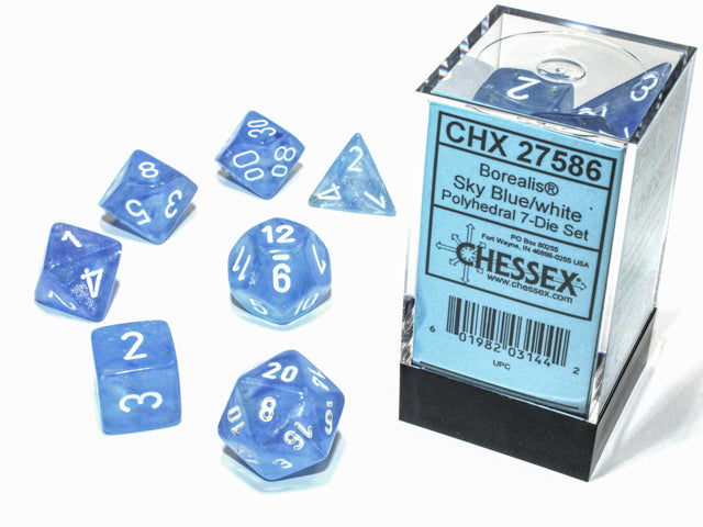 7pc Borealis Sky Blue w/ White Polyhedral Set - CHX27586 | All Aboard Games