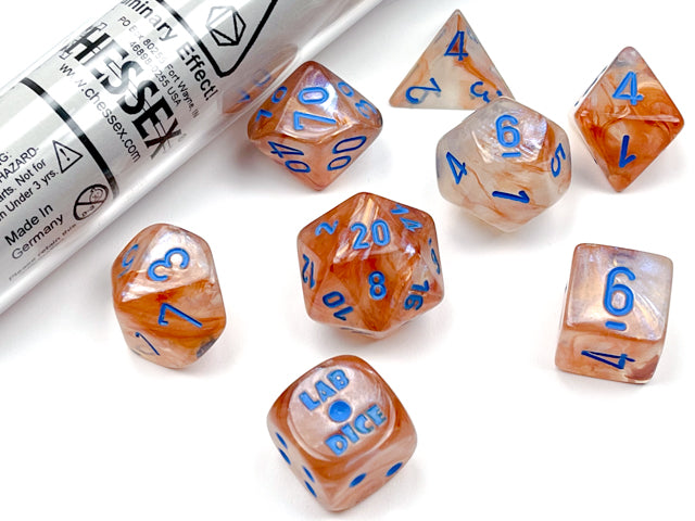 7pc Borealis Rose Gold w/ light blue Polyhedral Set - CHX30045 | All Aboard Games