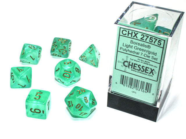 7pc Borealis Light Green w/ Gold Polyhedral Set - CHX27575 | All Aboard Games