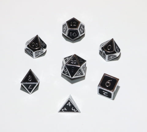 7pc Dwarven Metal: Silver w/ Black Enamel Polyhedral Set - CC02259 | All Aboard Games