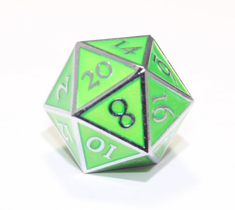 Giant D20 Dwarven Metal: Silver w/ Green Enamel - CC02362 | All Aboard Games