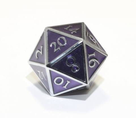 Giant D20 Dwarven Metal: Silver w/ Purple Enamel - CC02364 | All Aboard Games